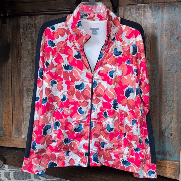 aerie Jackets & Blazers - Aerie Floral Print Full Zip Track Jacket Navy Side Panel - Women's Large